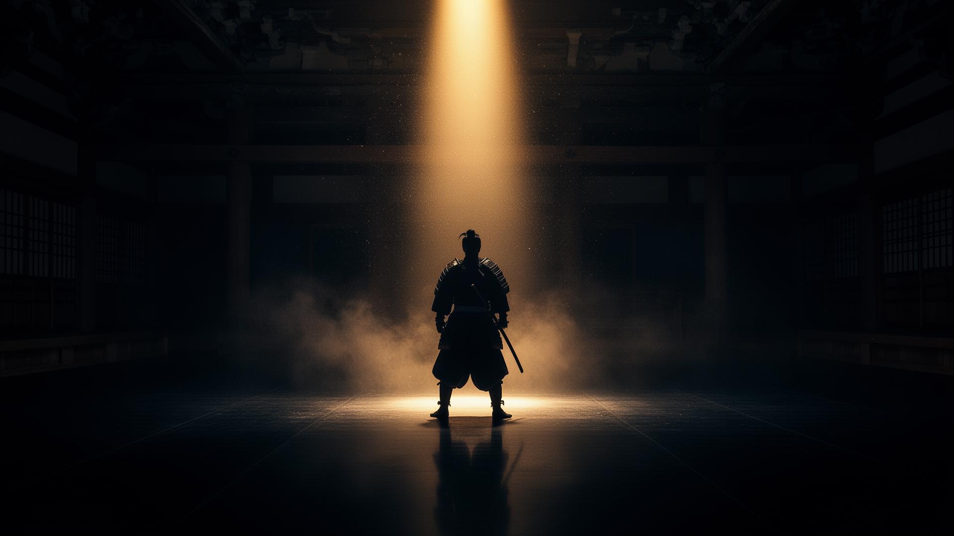 Samurai im Dōjō mit Lichtstrahl